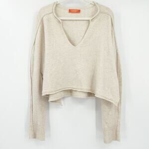 Current Womens Fall Preppy Neutral Cozy Wool Blend V-Neck Boxy Knit Sweater L